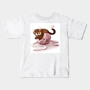 Cute Cat on Ball of Yarn Kids T-Shirt